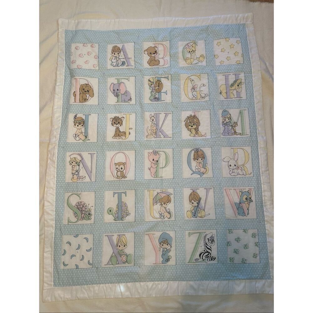 Handmade Multicolor Precious Moments Alphabet ABC Nursery Quilt 47.5" X 36.5"